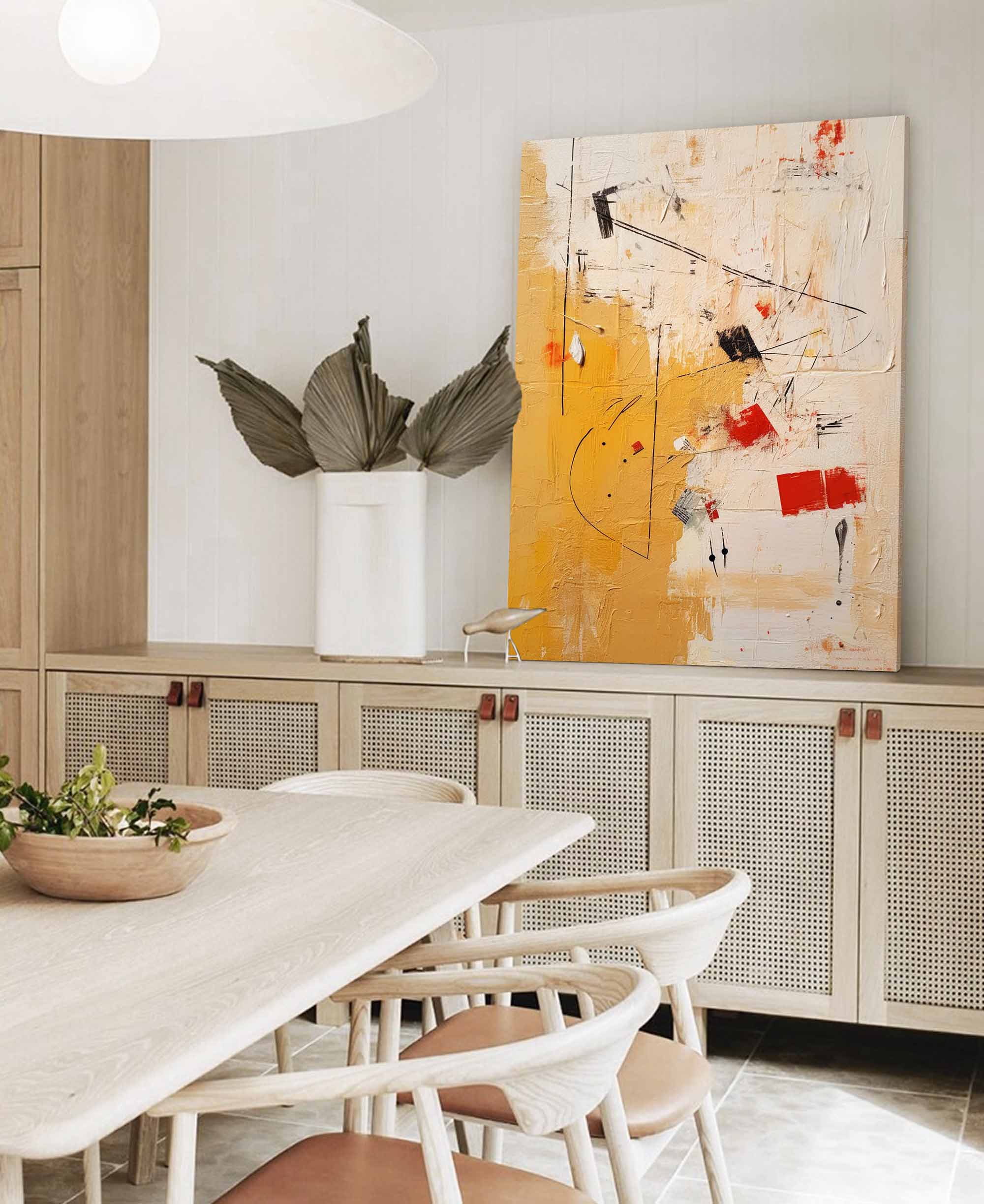 Vibrant Modern Textured Oil Painting Canvas Original Musical Notes Abstract Wall Art Large Yellow Oil Painting Living Room Decor