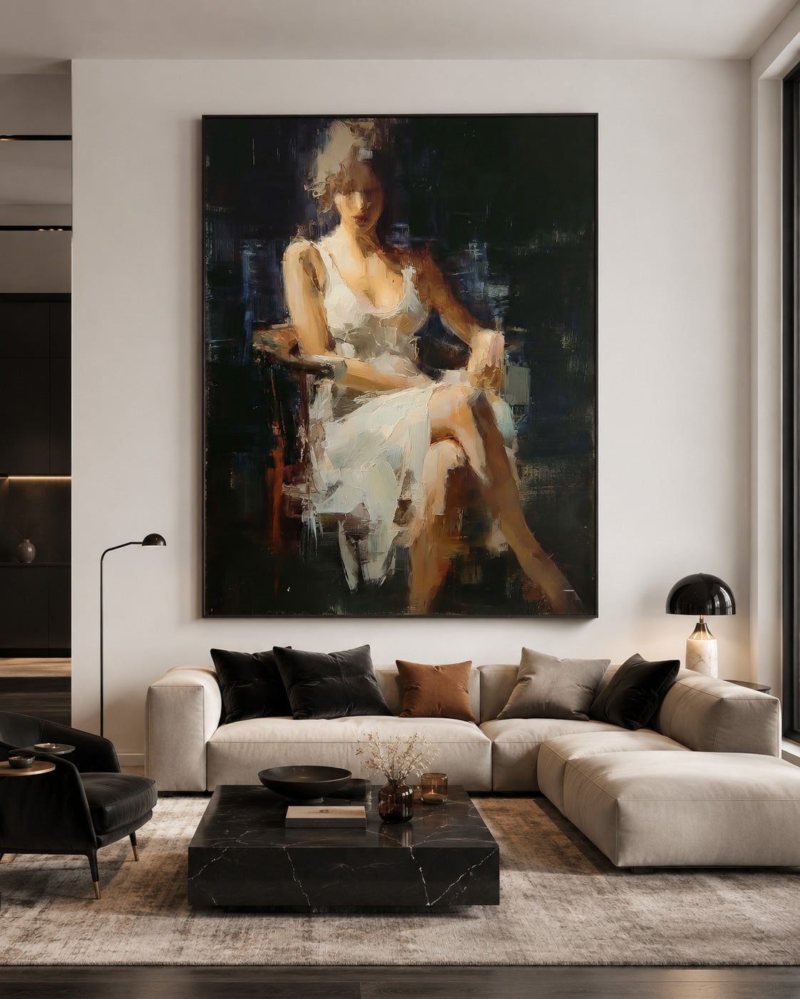 Vintage Woman Oil Painting On Linen Canvas With Expressive Brushwork For Home Decor