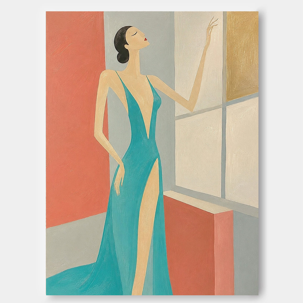 Elegant Woman In Blue Gown Modern Hand-Painted Canvas Art For Fashion Lovers