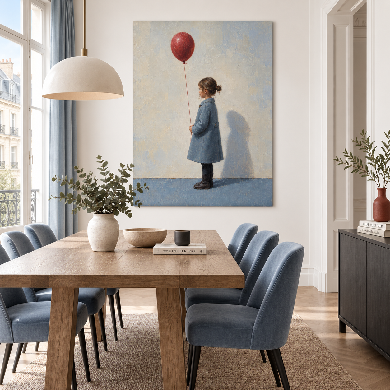 Abstract Naive Art Canvas Painting Red Balloon Gray Background Home Decor