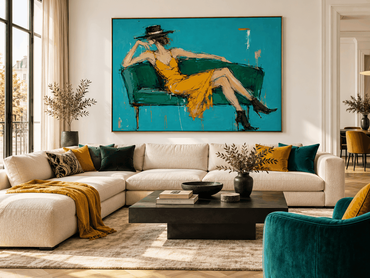 Textured Abstract Expressionist Painting With High Contrast Colors For Decor
