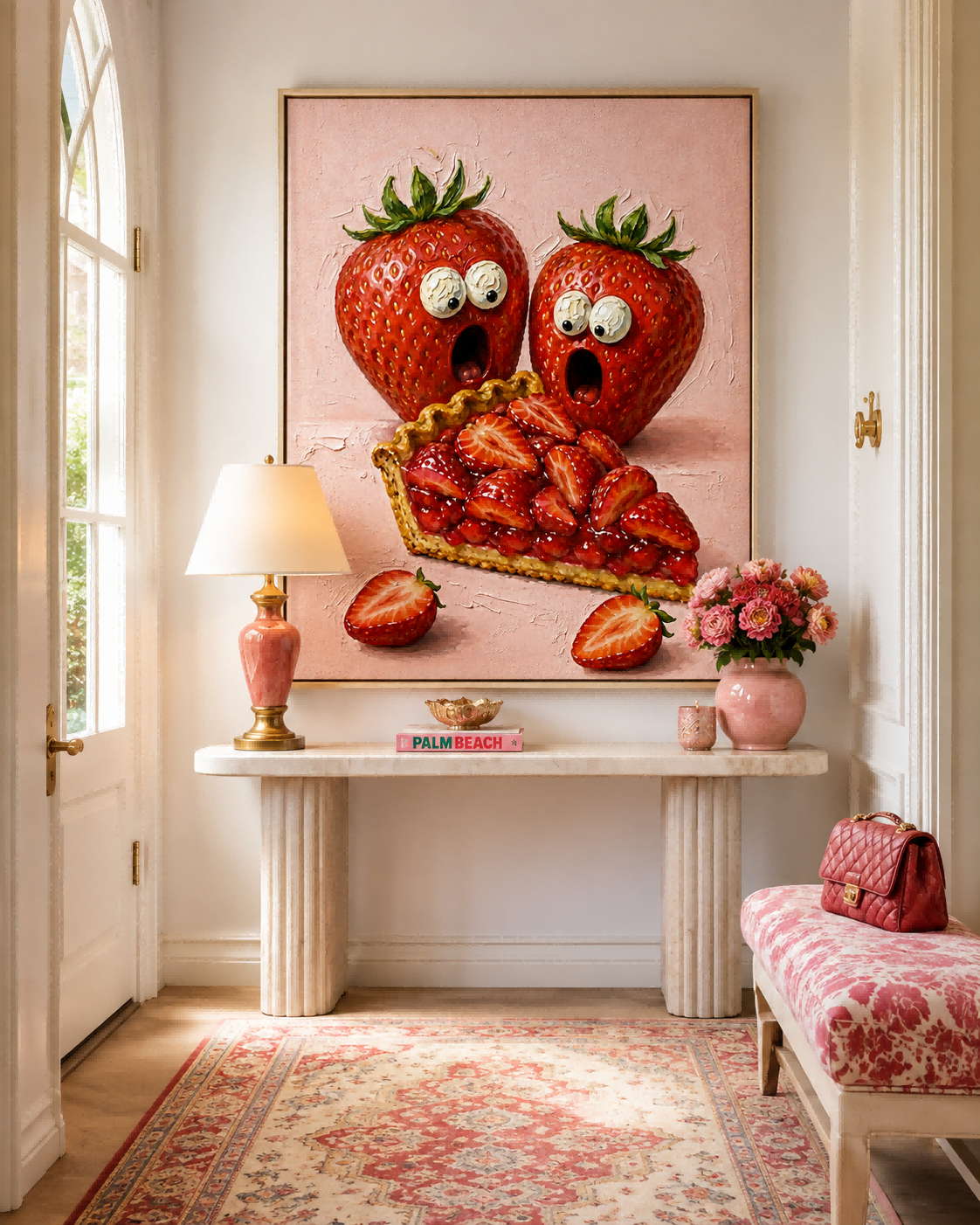 Funny Red And Pink Fruit Art Canvas Print For Playful Home Decoration