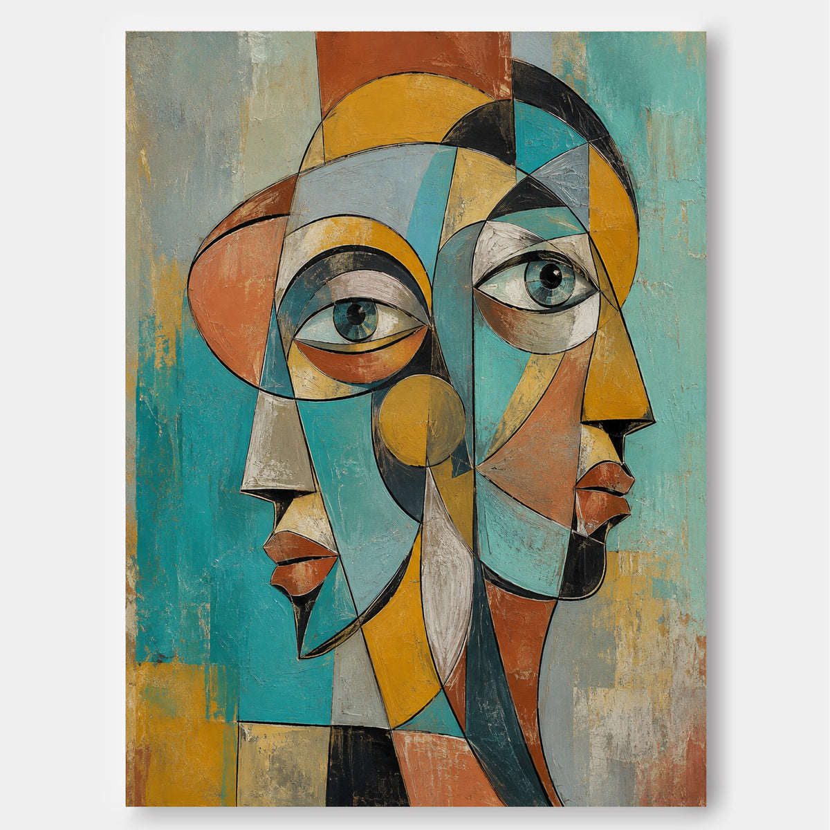 Vintage Cubist Style Hand Painted Art With Textured Finish