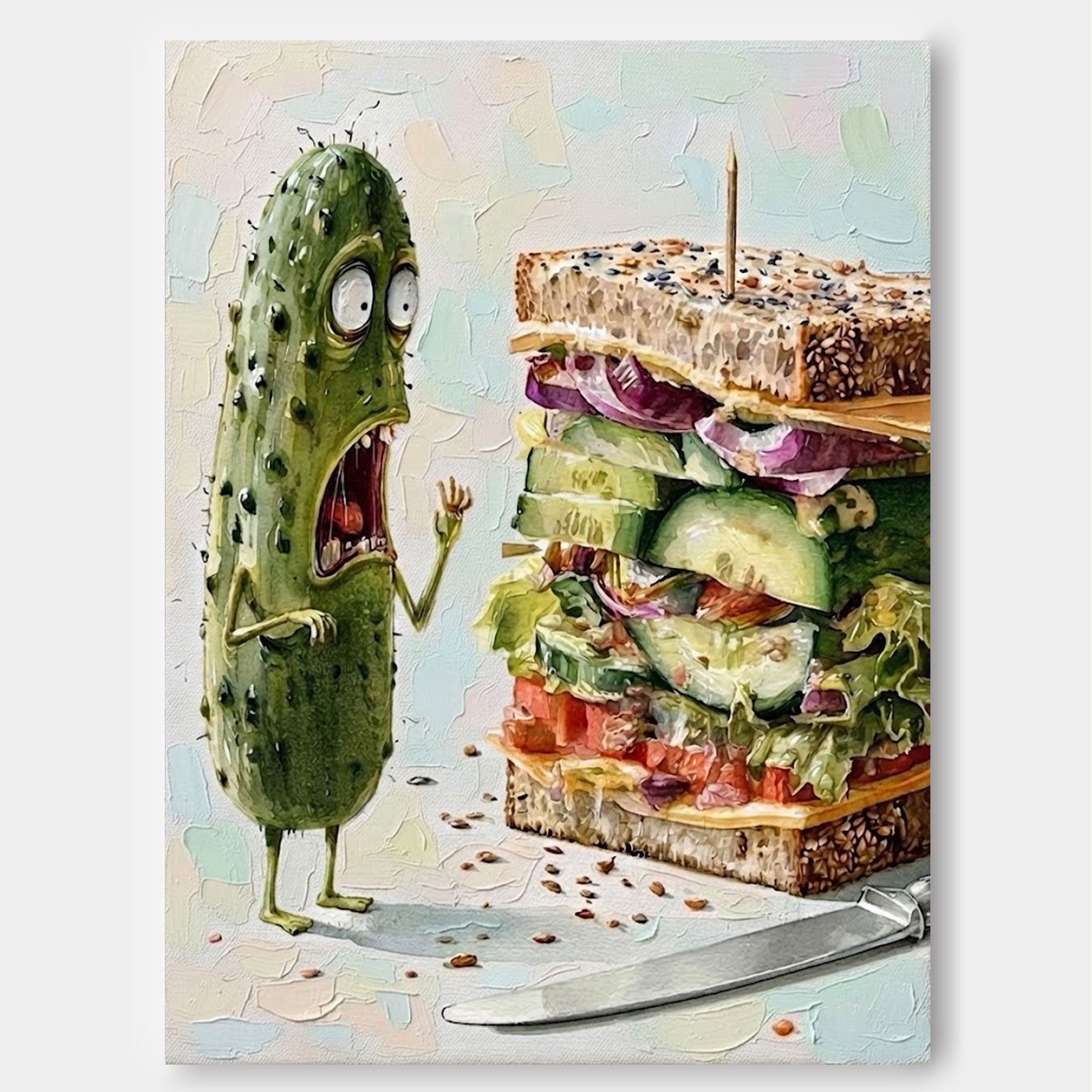 Funny Anthropomorphic Cucumber Art Painting Cute Character Painting For Playful Home Office Decoration