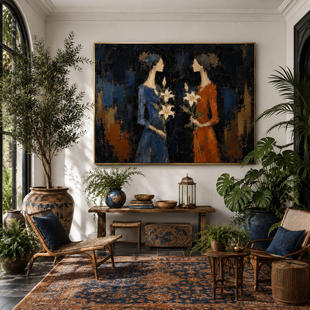 Romantic Figurative Art Print Elegant Women Silhouette For Lounge Decor