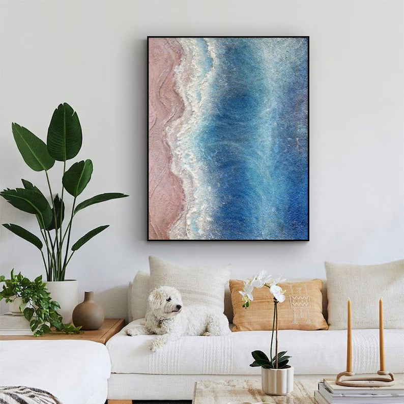 Blue And Pink Texture Ocean Abstract Oil Painting Large Ocean Original Painting On Canvas Modern Wall Art Living Room Decor