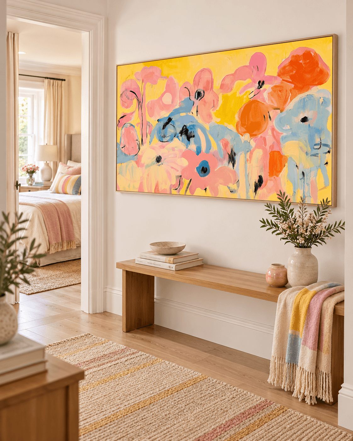 Scandinavian Style Abstract Flower Art With Macaron Color Palette