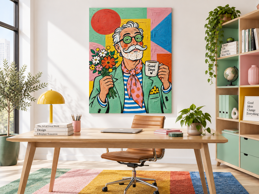 Whimsical Retro Portrait With Textured Brushstrokes Original Art