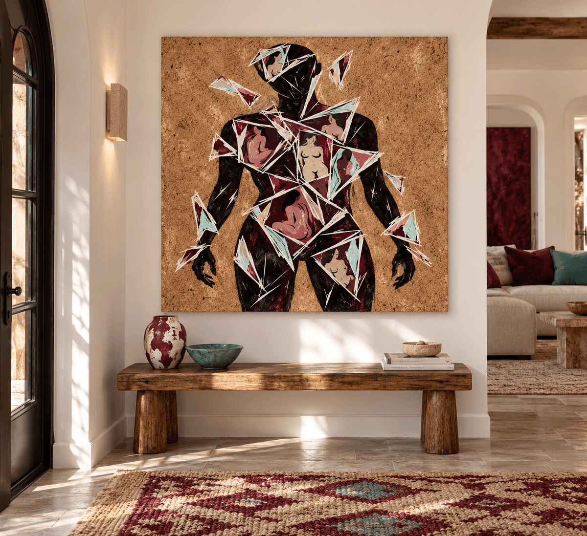 Abstract Human Silhouette Cubist Canvas Painting With Geometric Shards