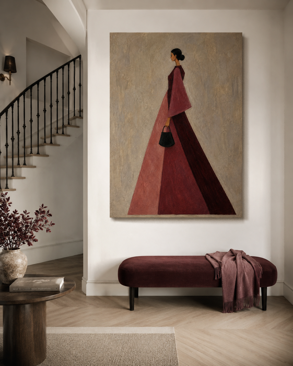 Abstract Woman In Red Gown Hand-Painted Canvas Art For Modern Home
