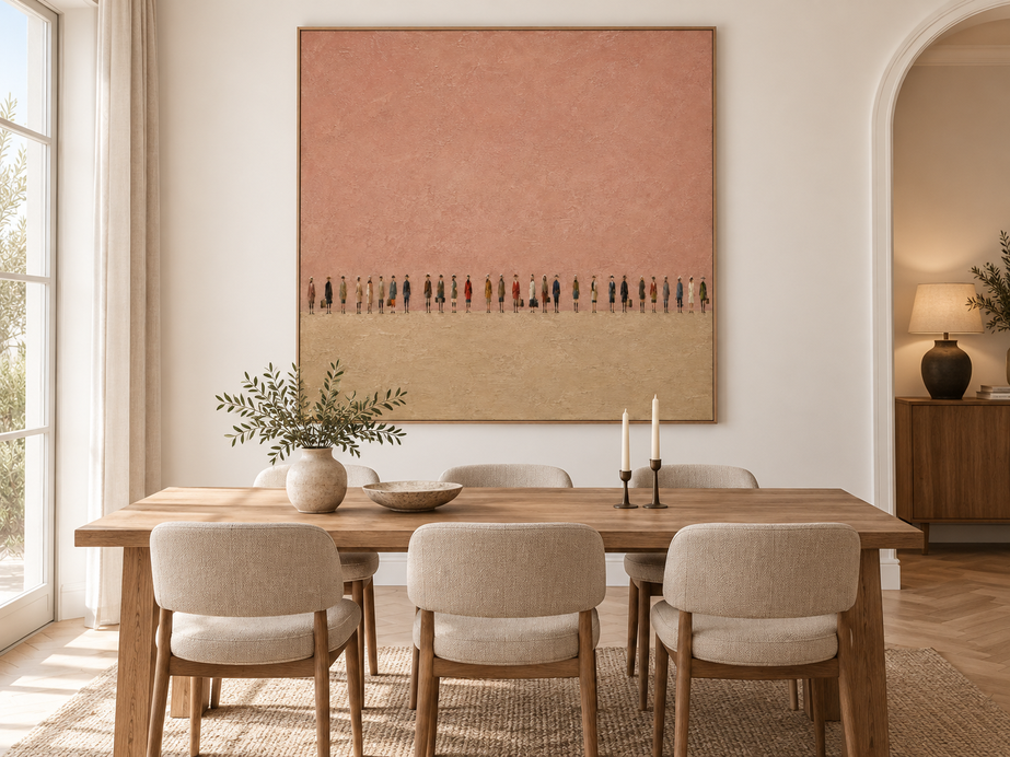 Vintage Textured Art With Orderly Figures Modern Earthy Palette
