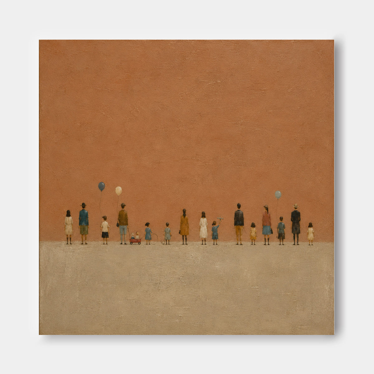 Hand-Painted Minimalist People Art On Textured Brown Canvas