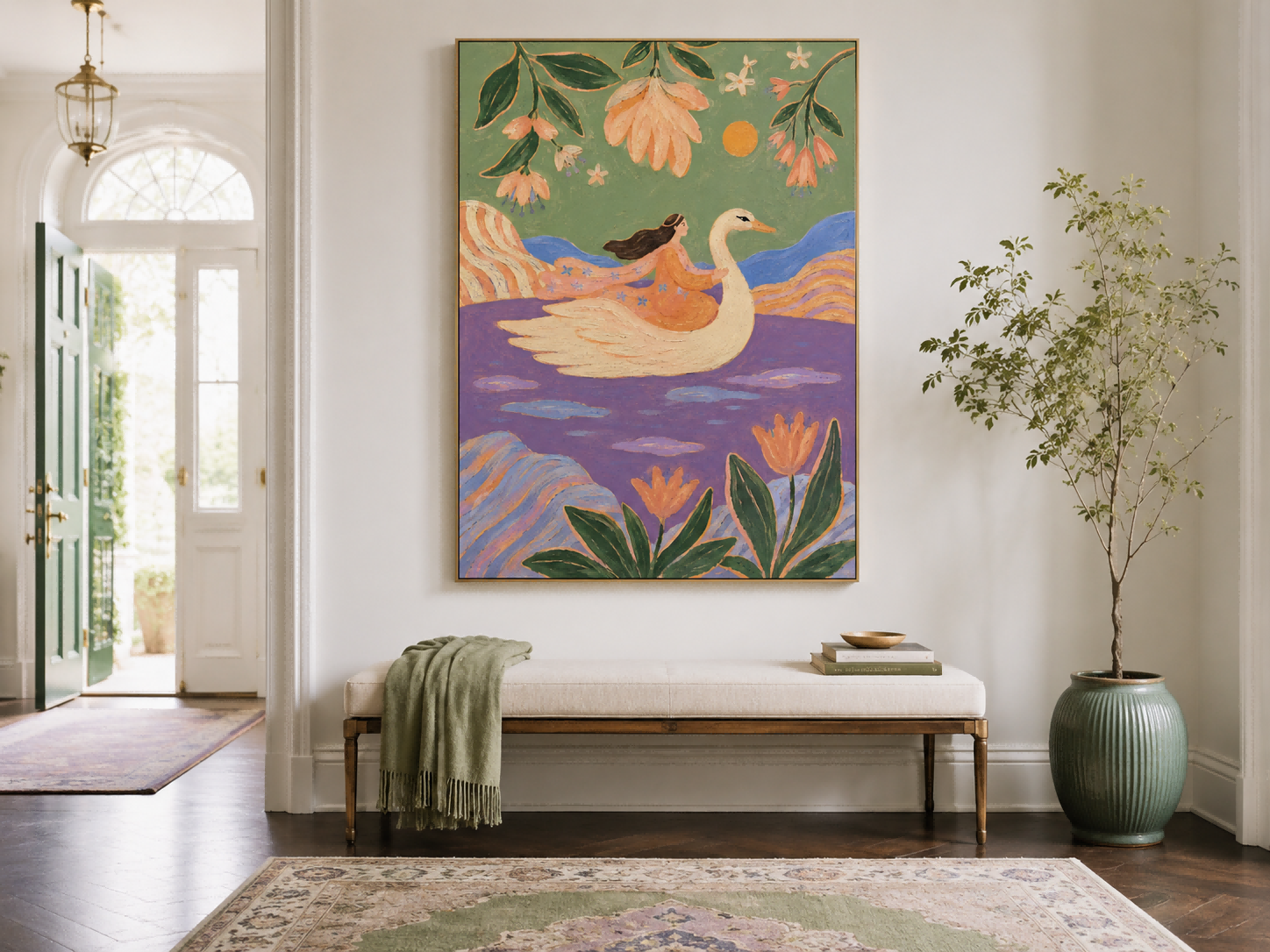 Art Deco Inspired Dreamy Landscape Canvas Art With Purple And Orange Tones