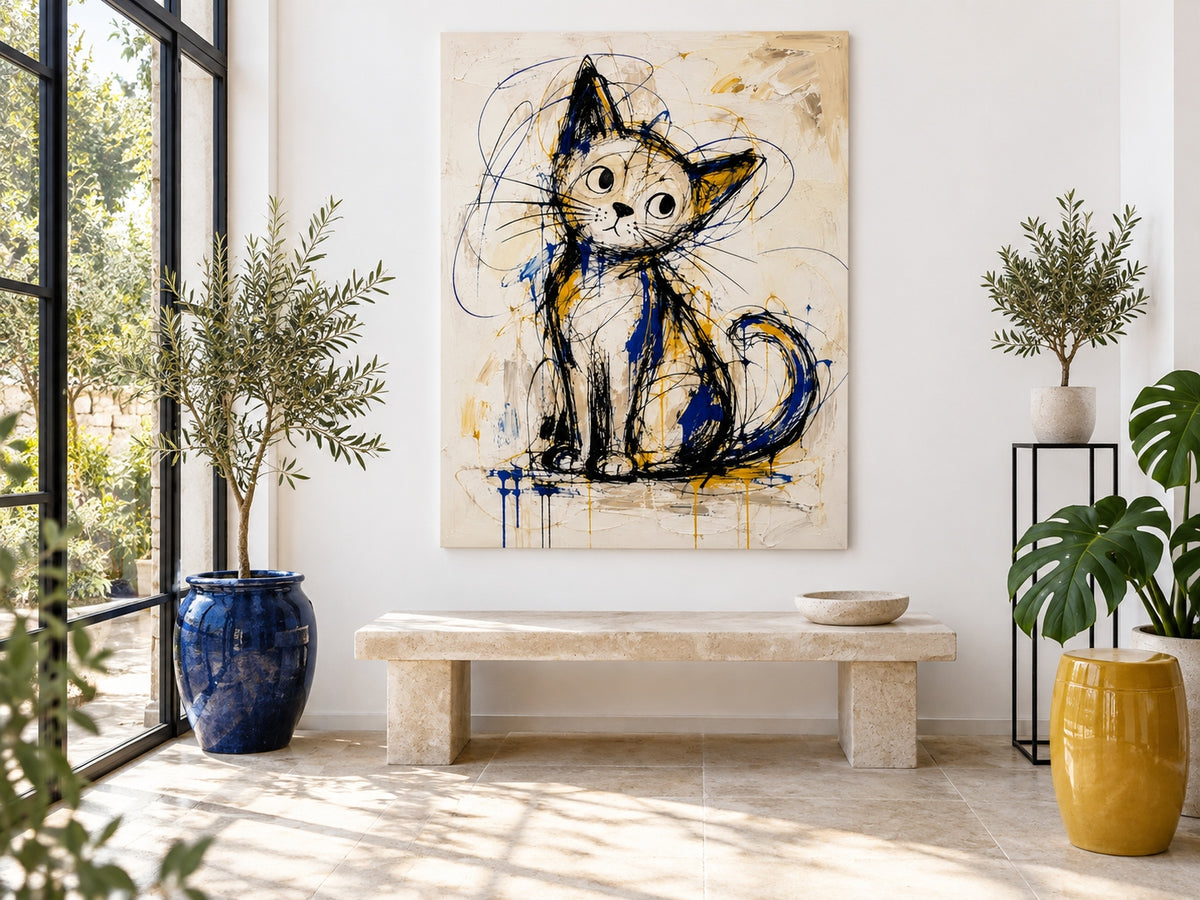 Modern Graffiti Cat Wall Art For Living Room And Kids Bedroom Decor