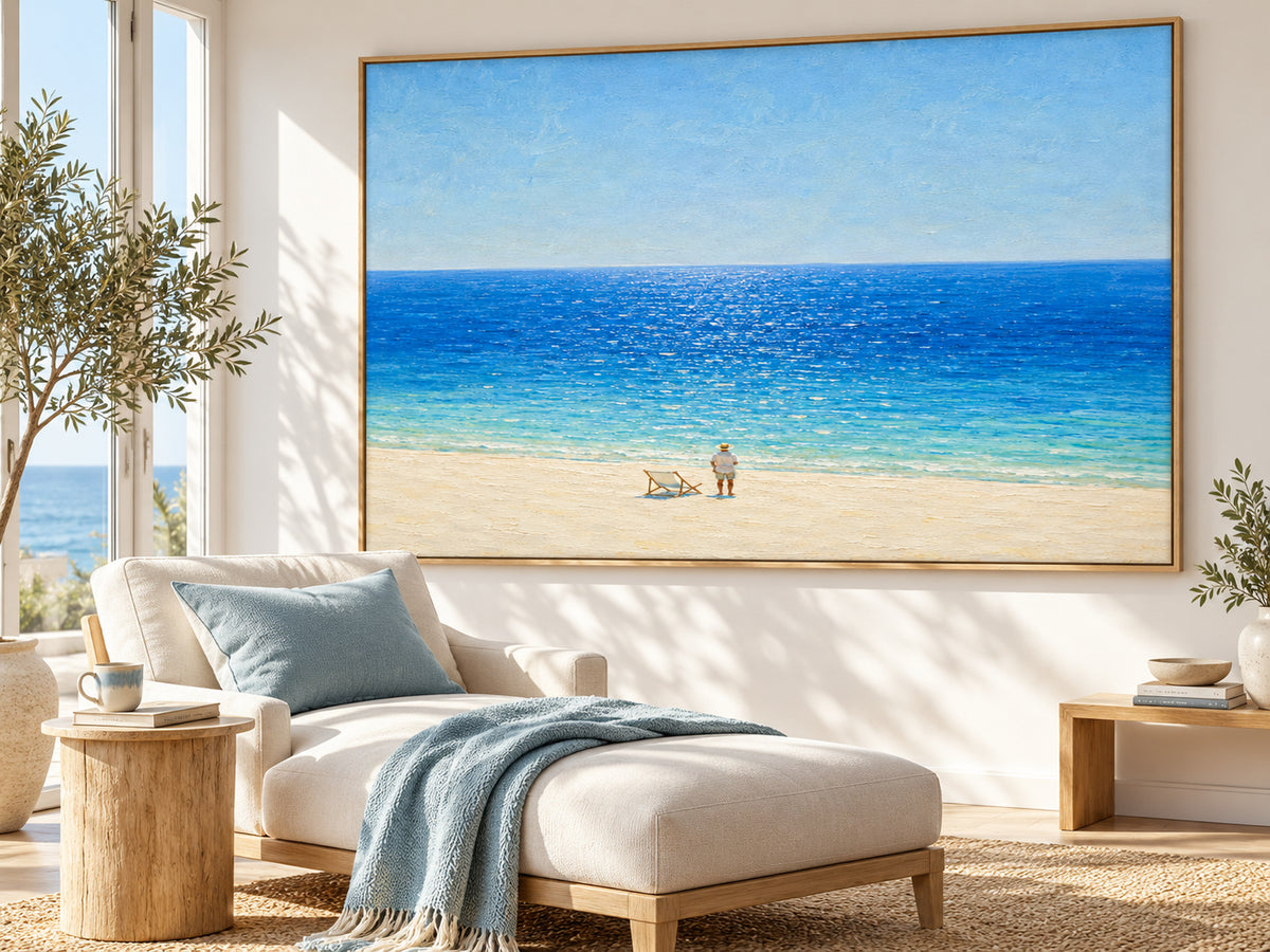 Impressionist Textured Canvas Painting Serene Ocean View In Modern Style