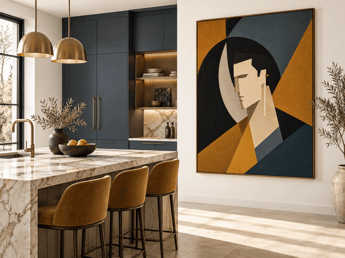 Modern Cubist Inspired Minimalist Art With Deep Emotional Tone And Textured Finish
