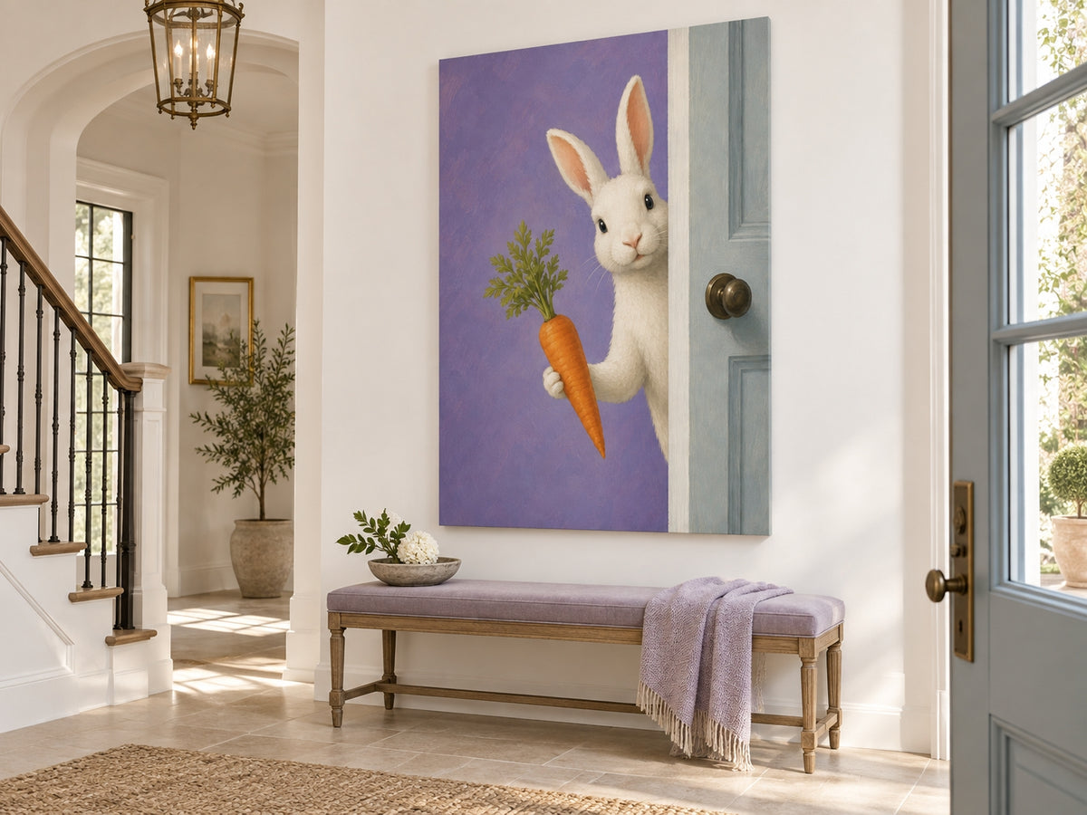 Hand-Painted Rabbit With Carrot Canvas Art For Kids Room
