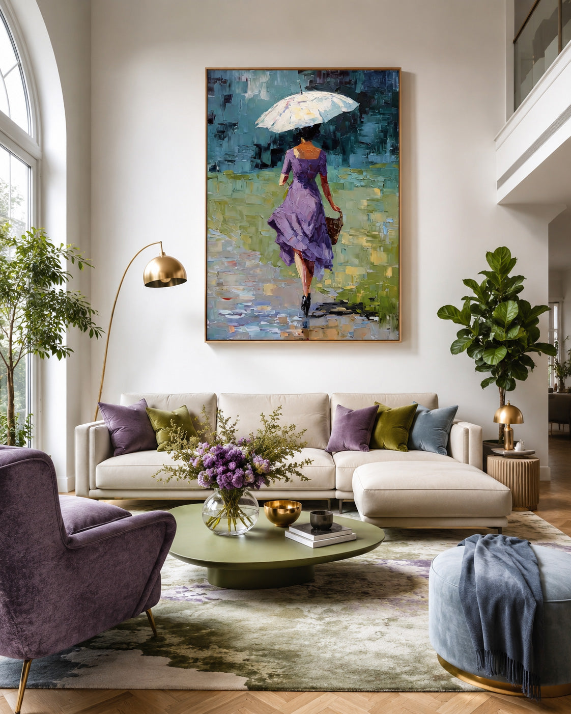Modern Abstract People Art Vertical Canvas With Textured Brushstrokes For Hallway