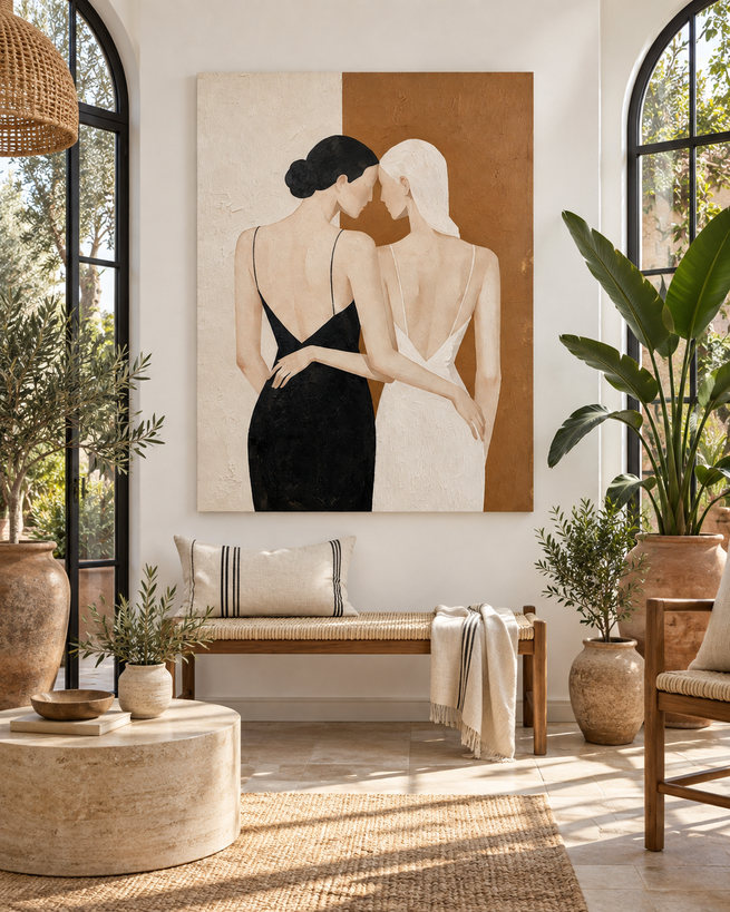 Minimalist Abstract Figure Painting With Textured Oil Finish For Home