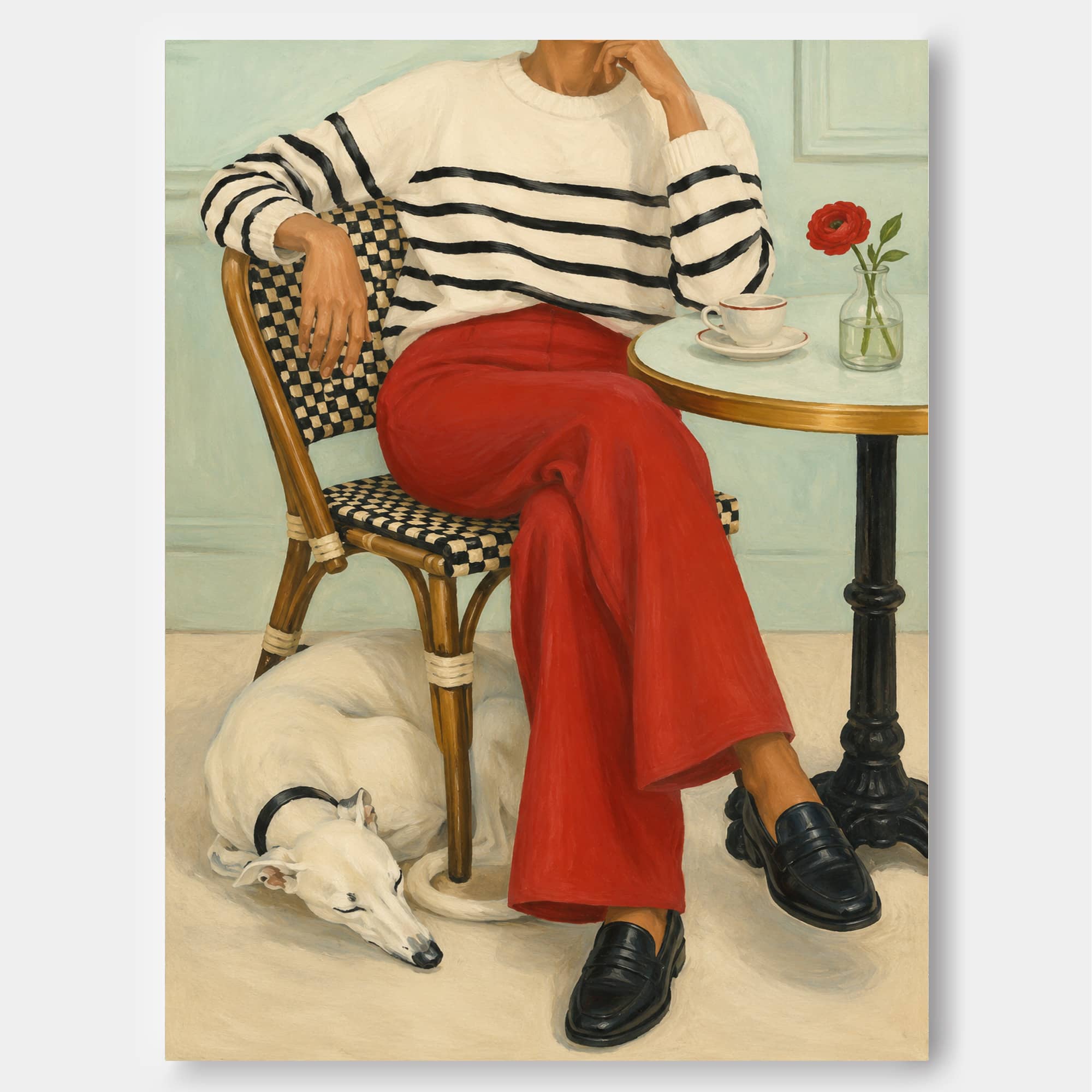 Modern Realist Portrait Of Woman And Pet Casual Elegance Hand-Painted Canvas Artwork
