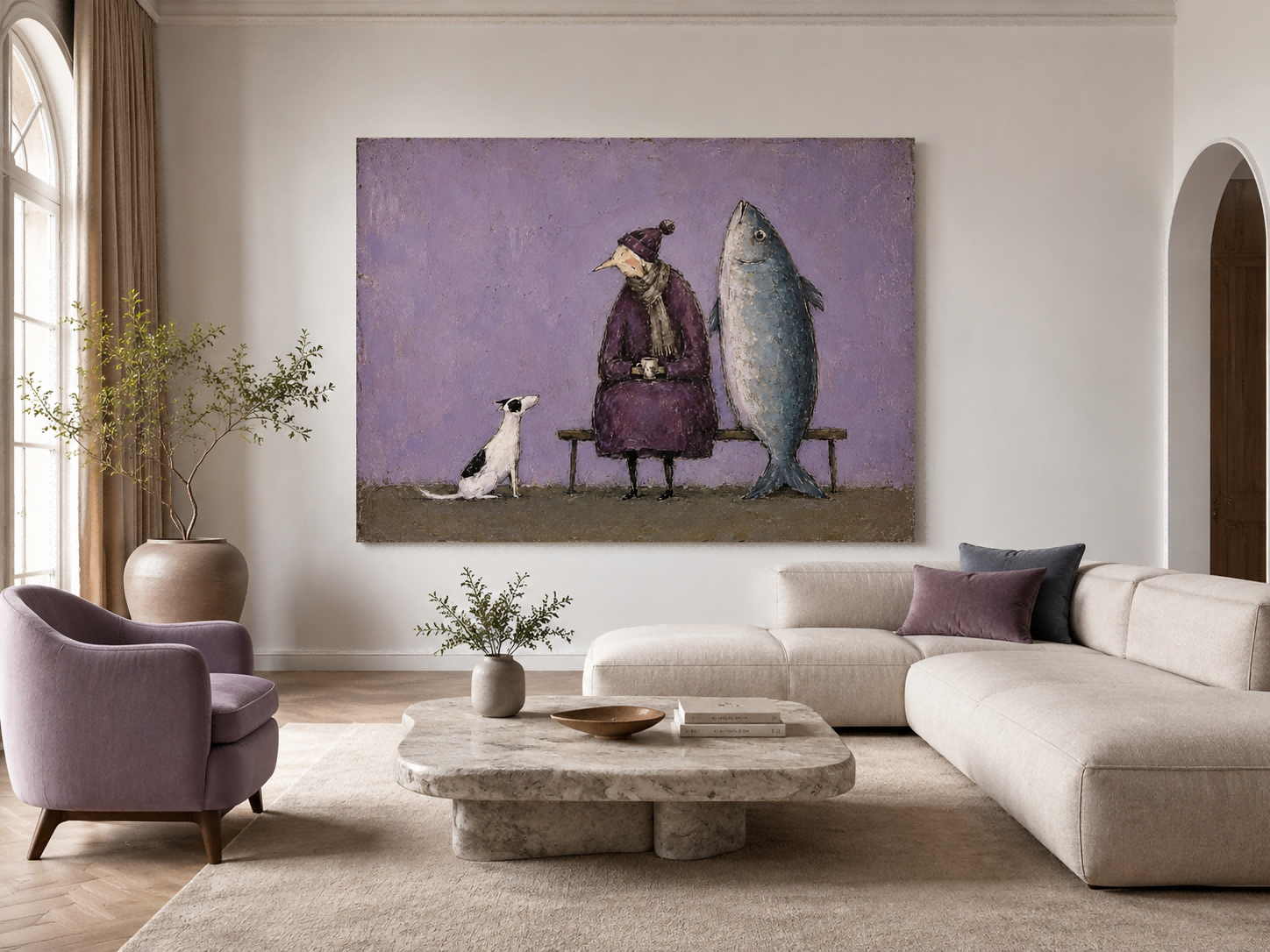 Surreal Modern Folklore Canvas Painting With Textured Finish And Retro Charm