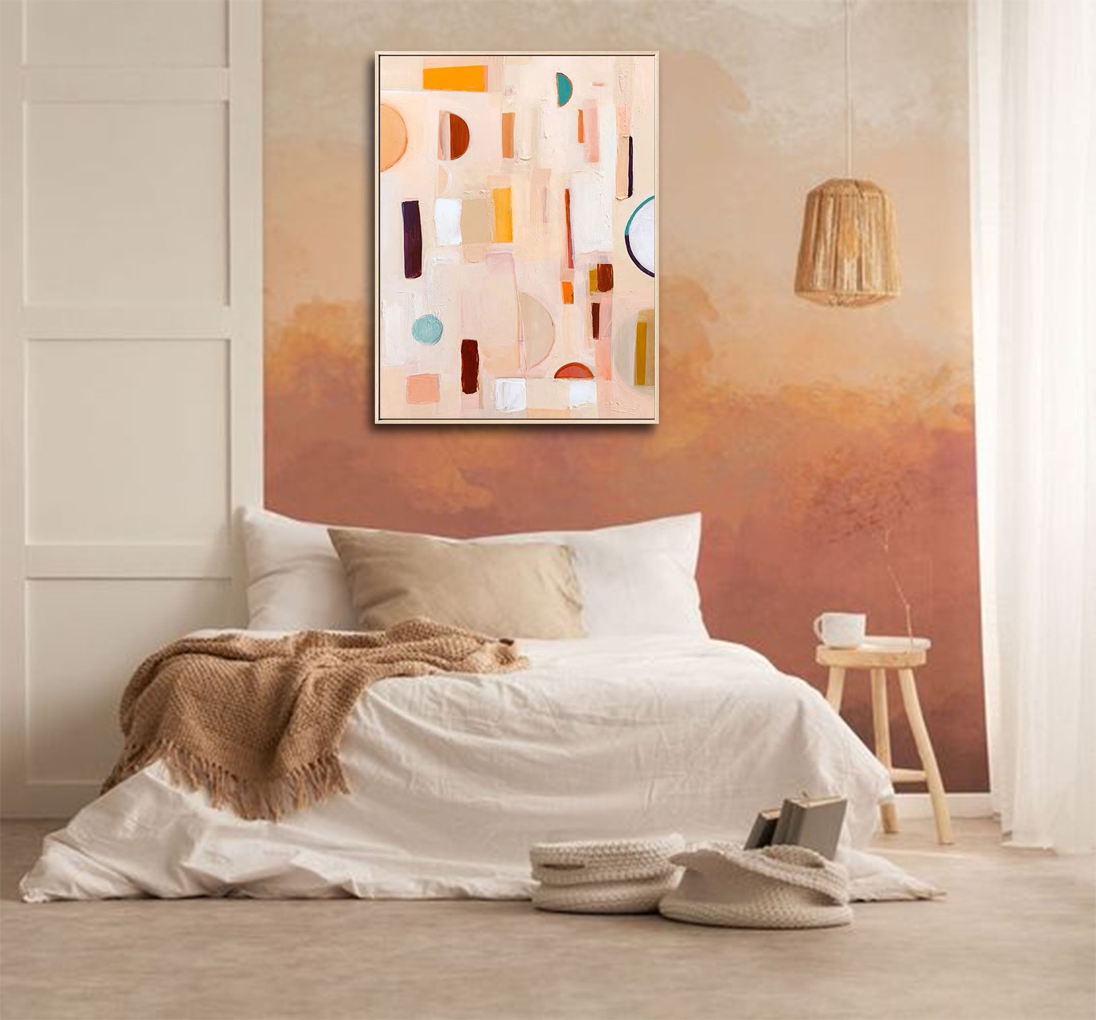 Modern Minimalist Painting on Canvas Colorful Geometric Painting Organic Shape Art Custom Canvas Wall Art Living Room Painting