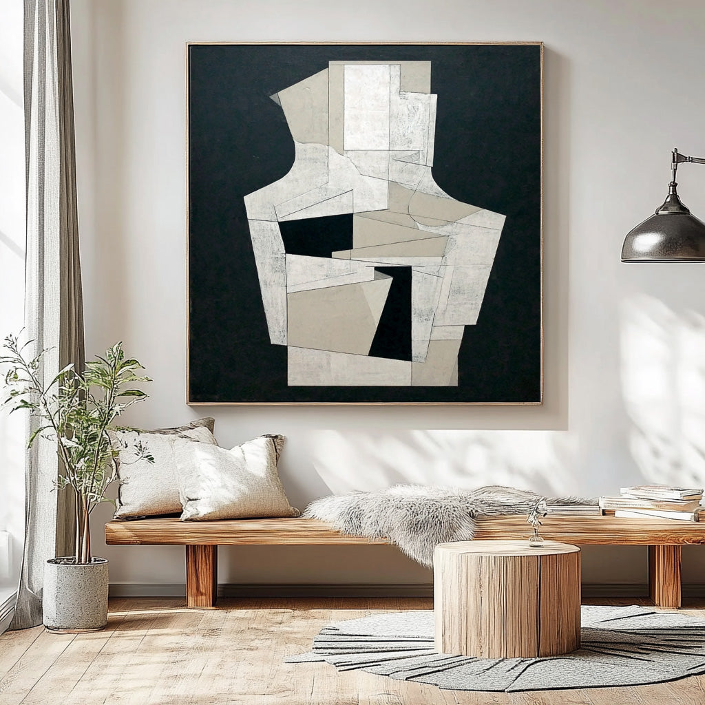 Minimalist Wall Art Abstract Geometric Black White Canvas Painting Modern Decor For Interior Design