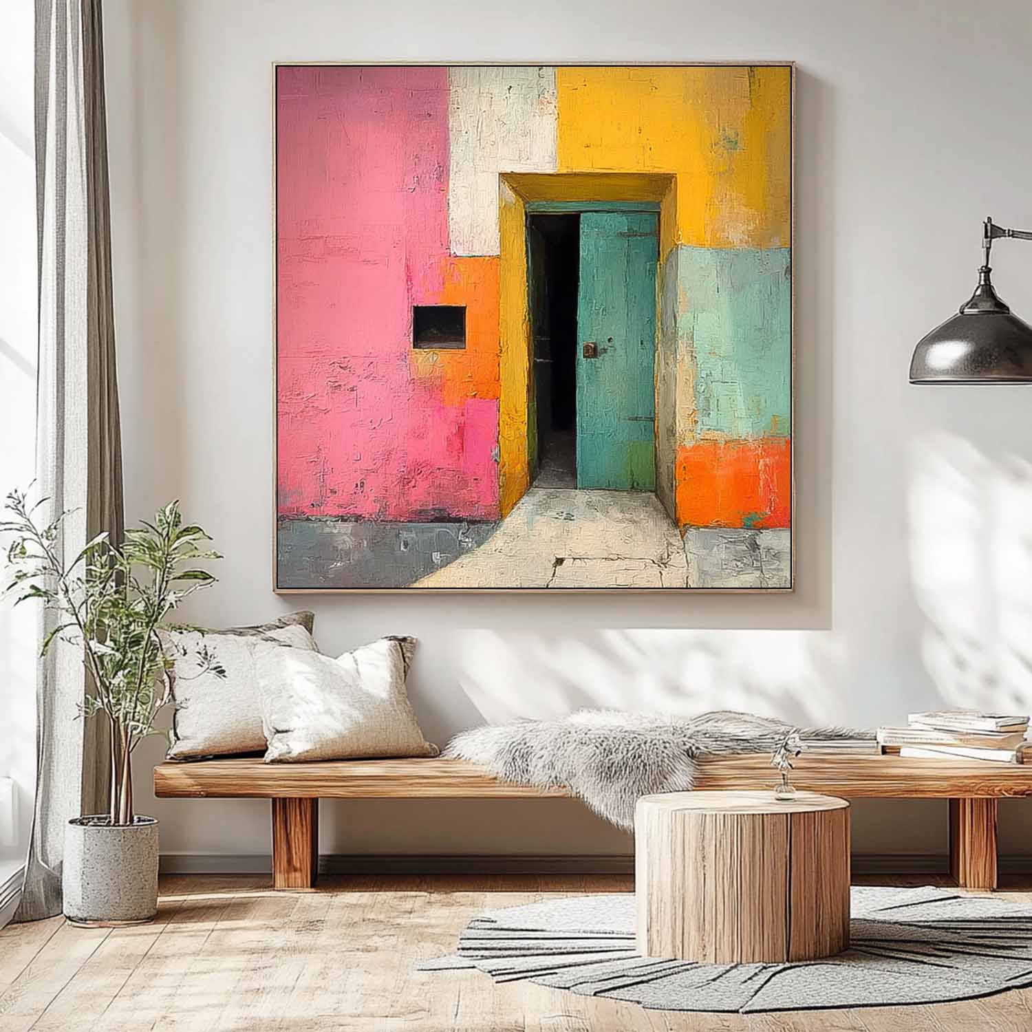 Abstract Acrylic painting Original Vibrant Doorway Wall Art Large Architectural Door Painting Framed
