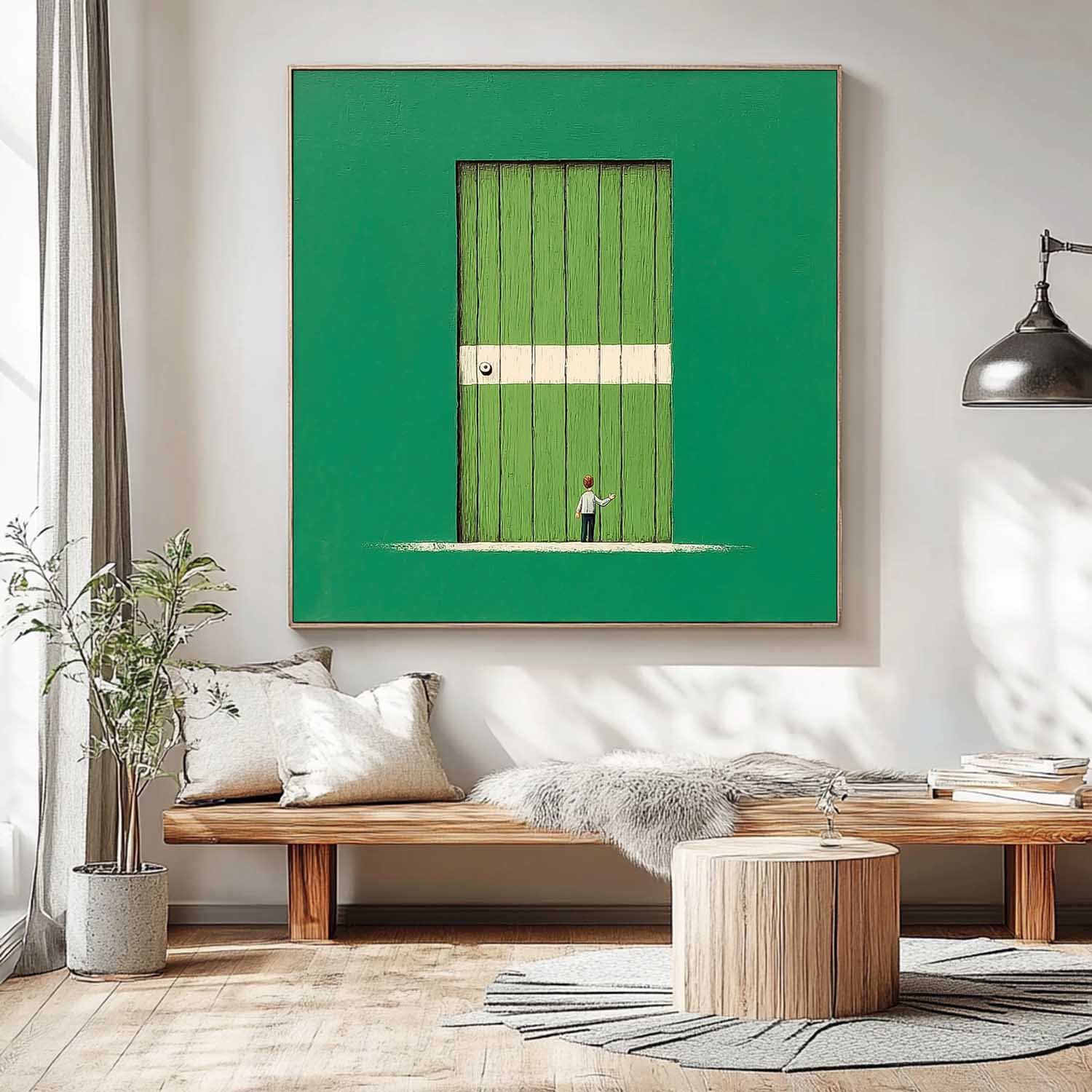 Large Architectural Door Painting Framed Abstract Acrylic painting Original Green Doorway Wall Art