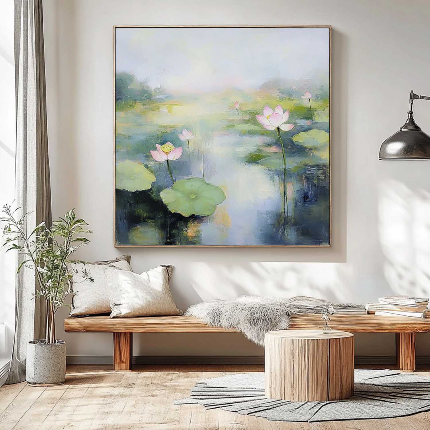 Original Abstract Lotus Artwork Large Handmade Wall Art Floral Texture Canvas Painting For Living Room