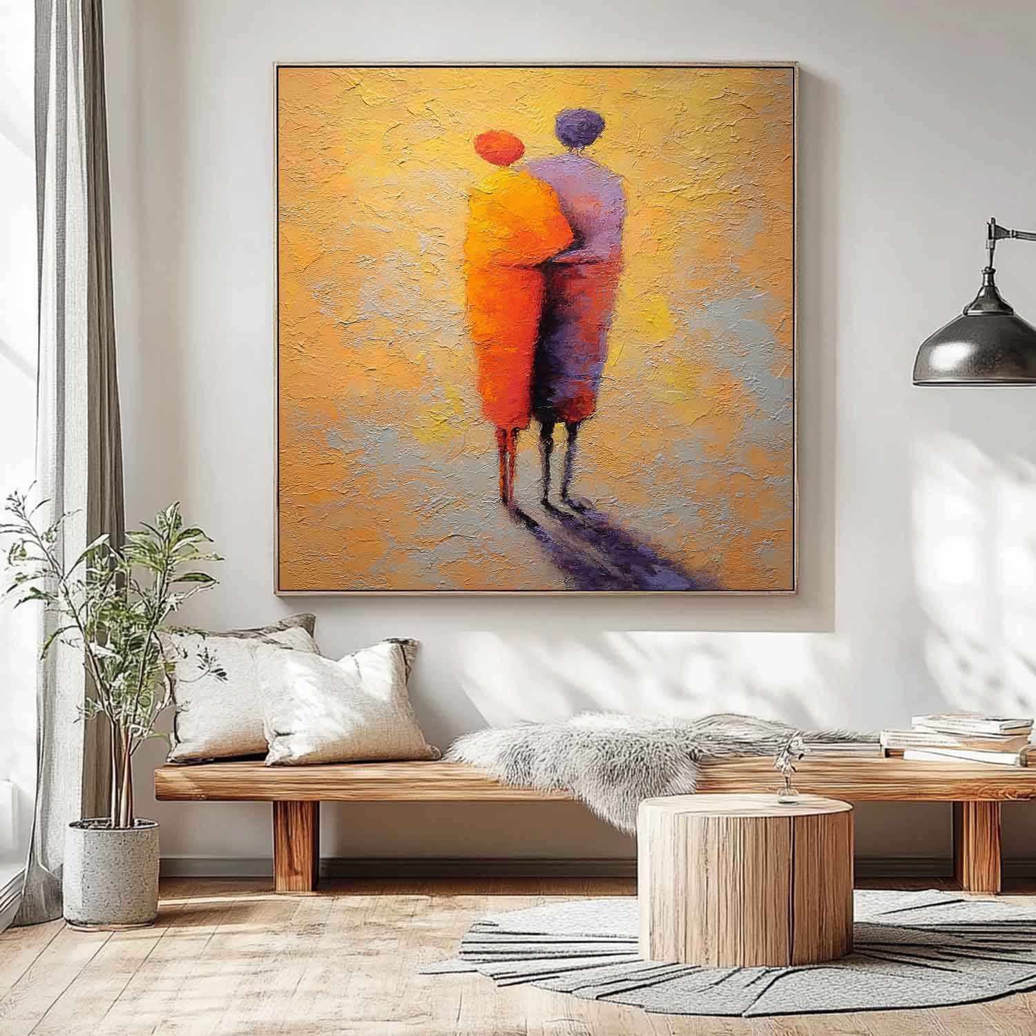 Expressive Abstract Art Of Two Figures In Warm Hues Minimalist Wall Painting For Living Room Decor