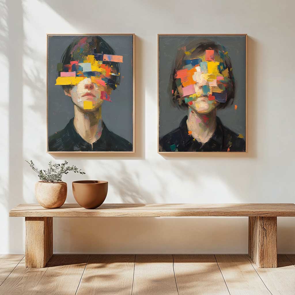 Set of 2 Large Faceless Portrait Couple Painting Abstract Painting Face Artwork Facial 3D Original Canvas Art
