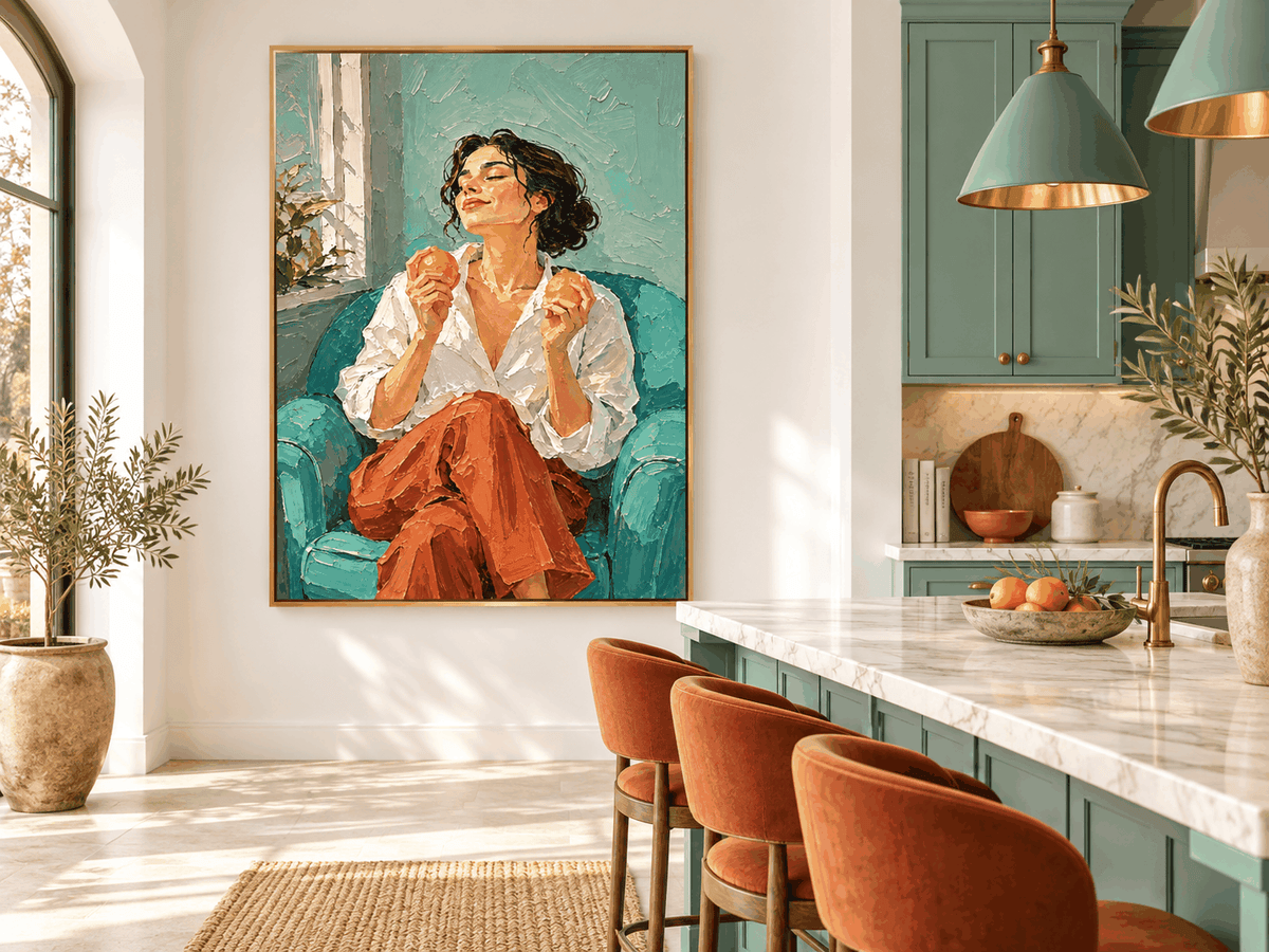 Textured Impressionist Canvas Painting Of Woman In Vintage Style