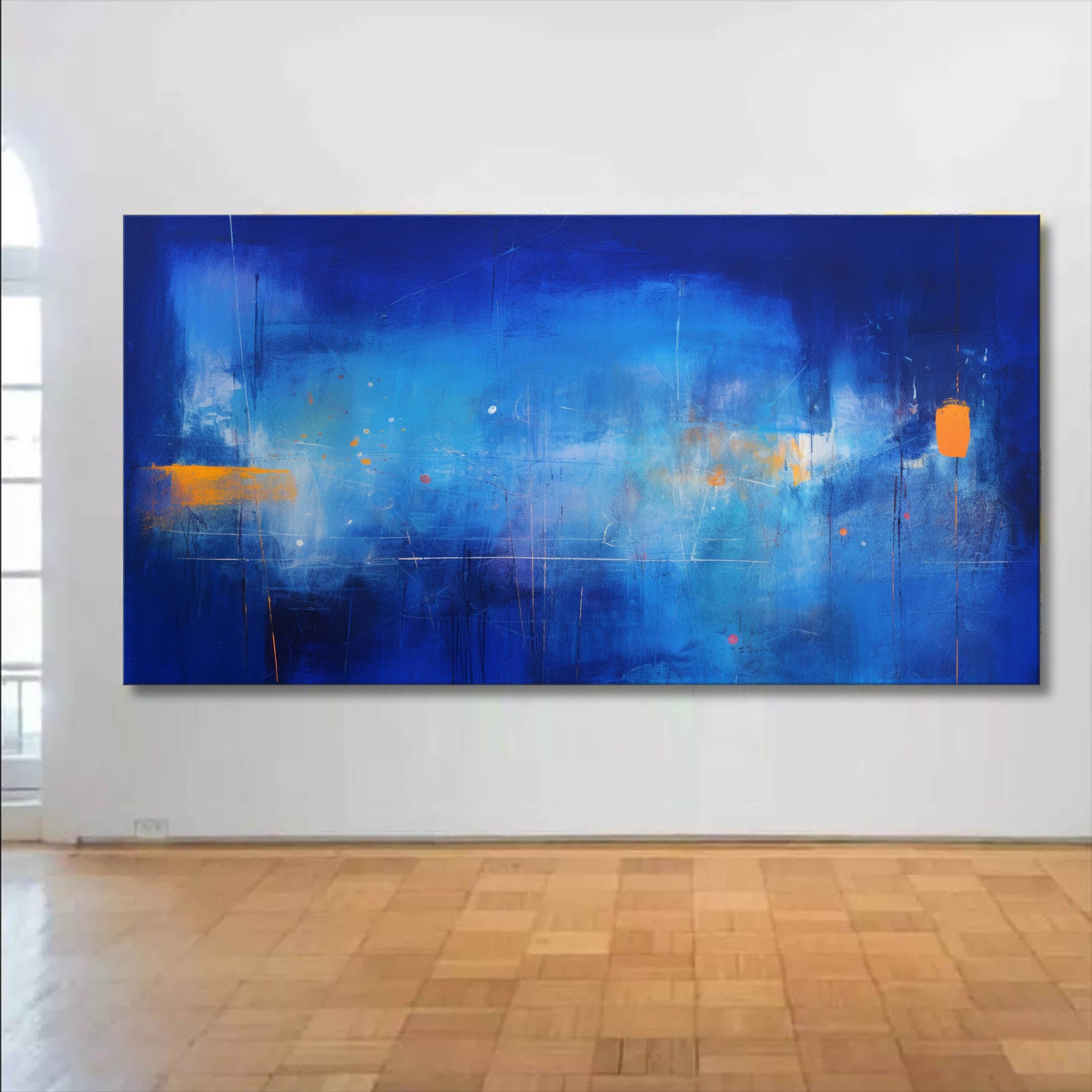 Large Bright Blue Acrylic Painting Original Oil Painting On Canvas Modern Abstract Living Room Wall Art