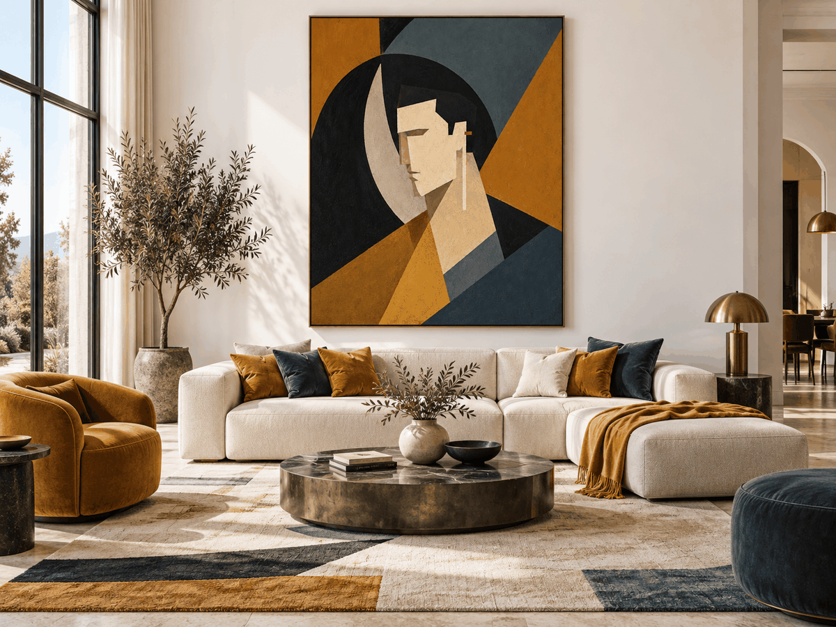 Modern Cubist Inspired Minimalist Art With Deep Emotional Tone And Textured Finish