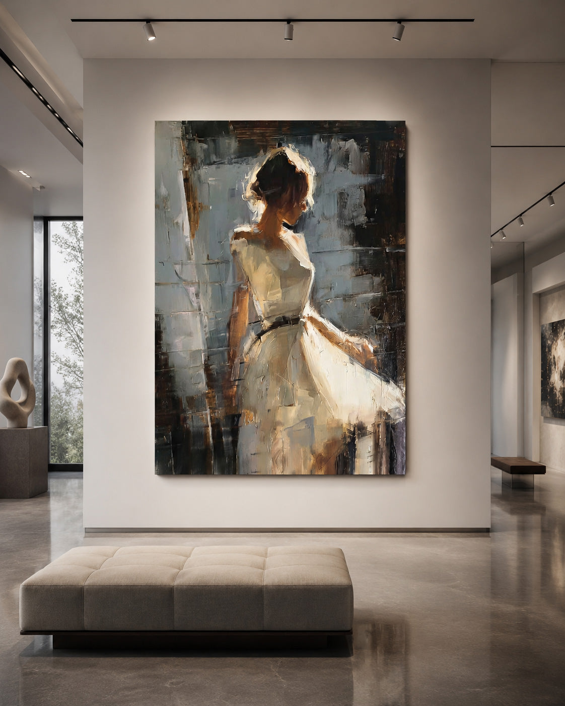 Modern Expressive Figure Art White Dress Woman Original Hand Painted Canvas For Bedroom