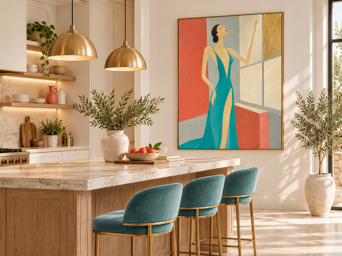 Elegant Woman In Blue Gown Modern Hand-Painted Canvas Art For Fashion Lovers