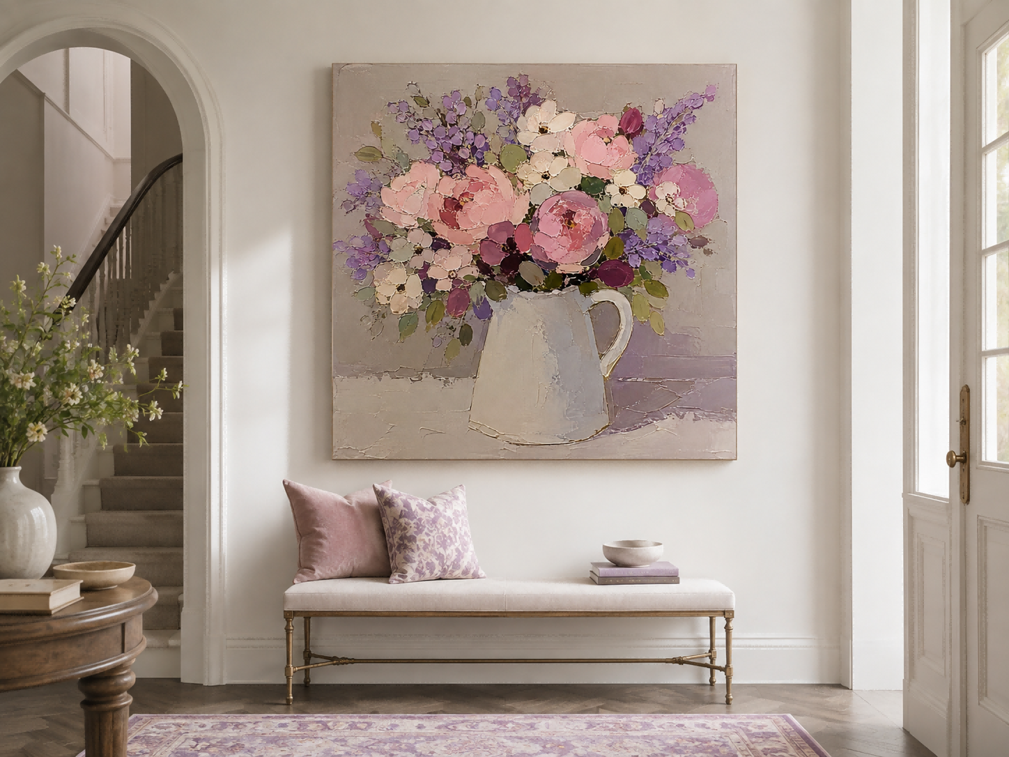 Abstract Impasto Floral Painting In Soft Pink Purple Tones Original Art