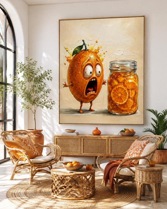 Funny Abstract Orange Painting Pop Art Canvas For Kitchen Wall Decor