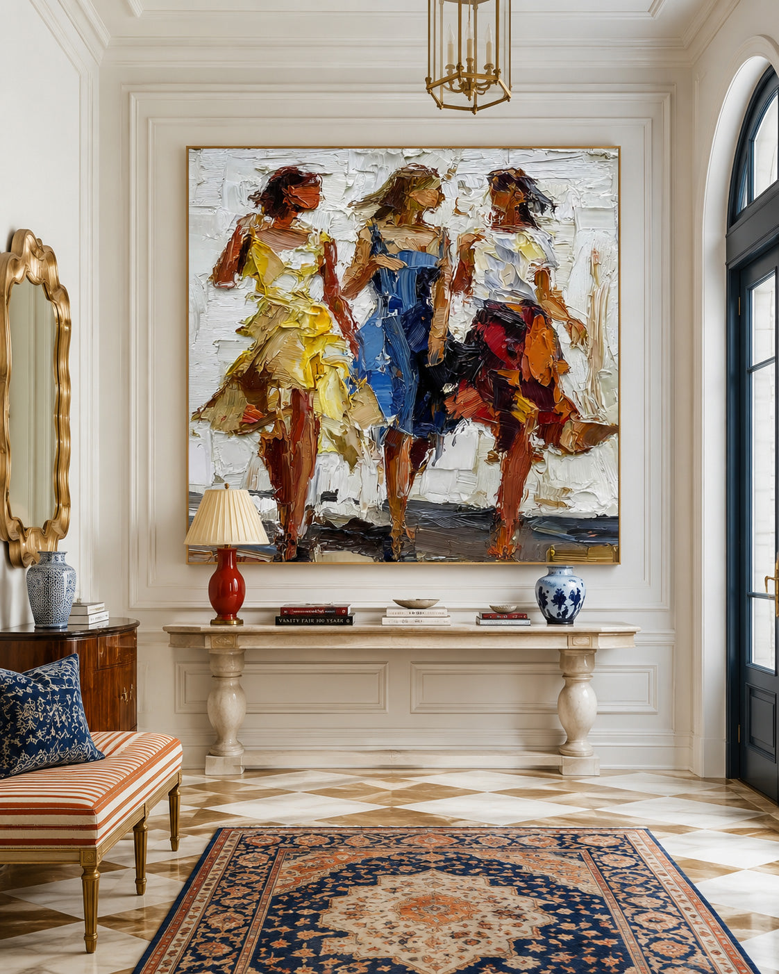 Textured Art Painting Of Three Women Friends With Bold Palette Knife Strokes For Modern Home Decor