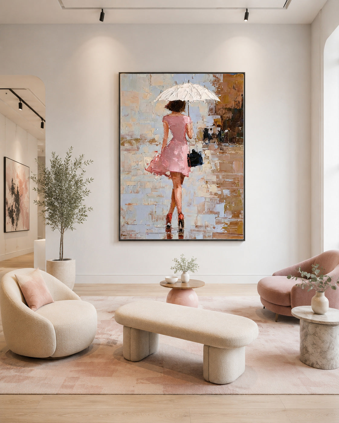 Elegant Woman Silhouette Wall Art Abstract City Background Home Decor