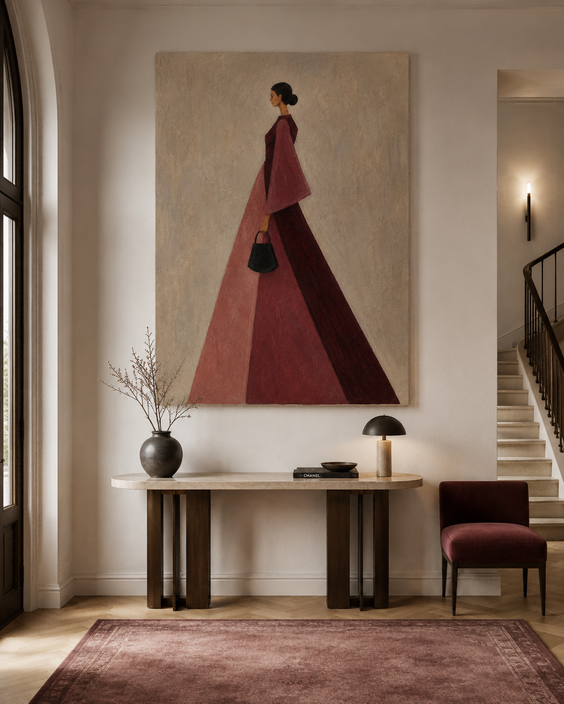 Abstract Woman In Red Gown Hand-Painted Canvas Art For Modern Home