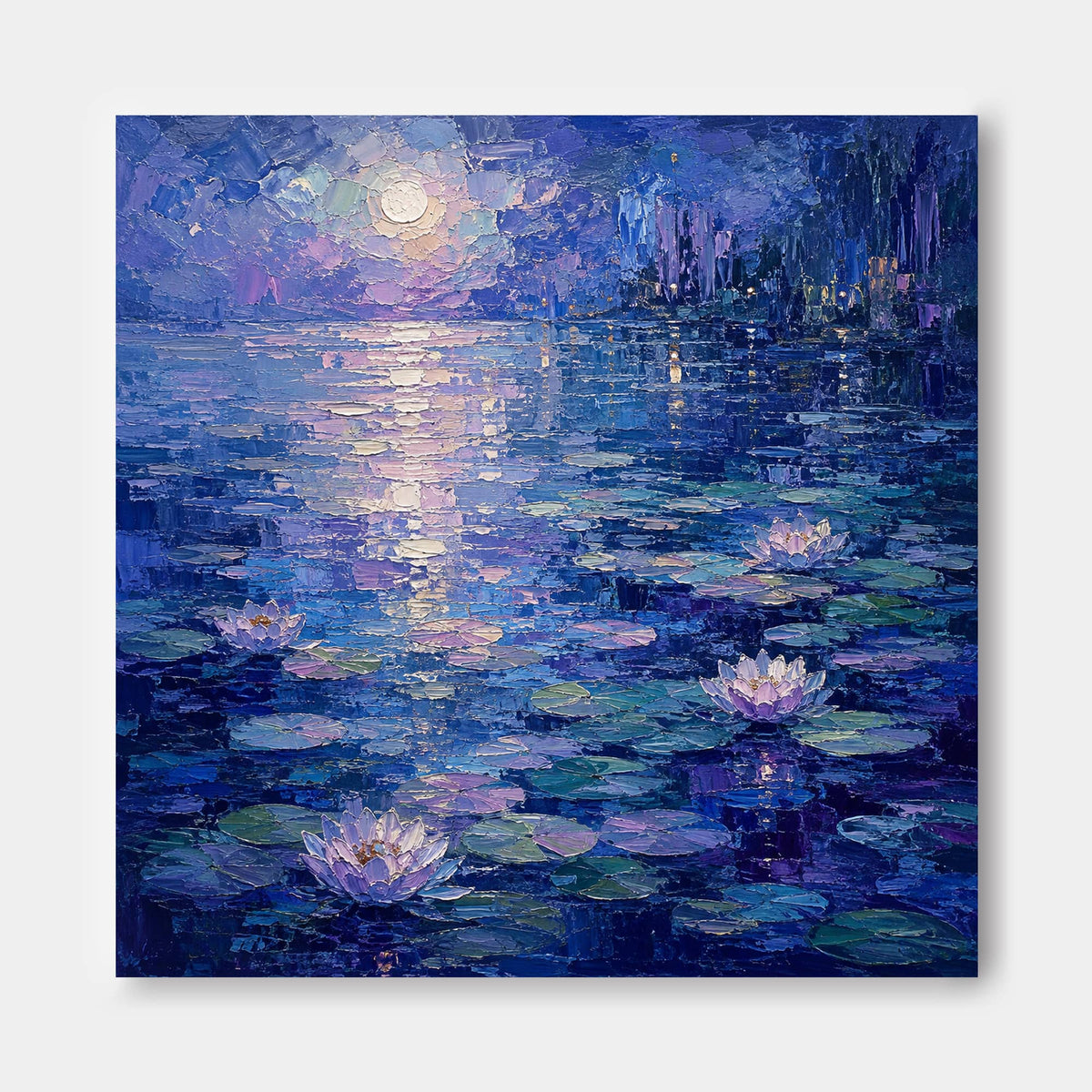 Impressionist Night Landscape Oil Painting With Heavy Texture And Moonlight