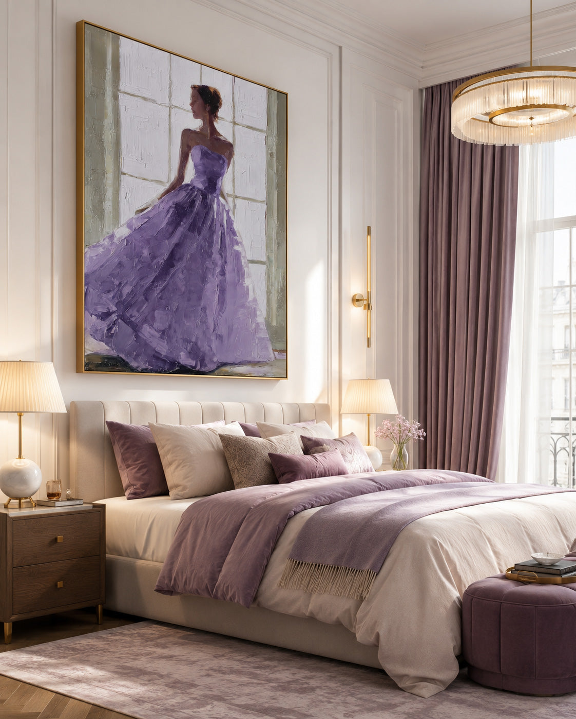Luxury Original Artwork Of Woman In Purple Dress For Bedroom Or Lounge Interior Design Accent