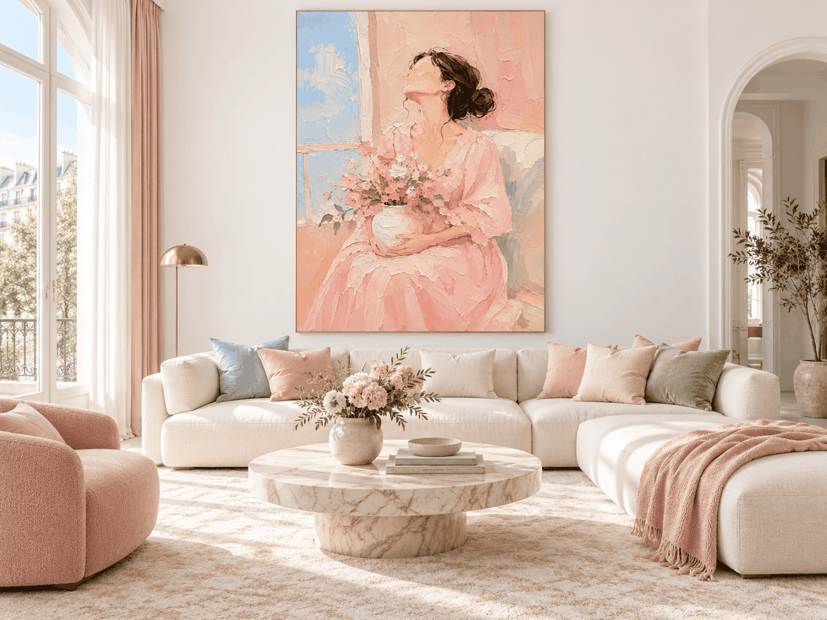 Modern Impressionist Textured Art Abstract Floral Portrait In Warm Pastels