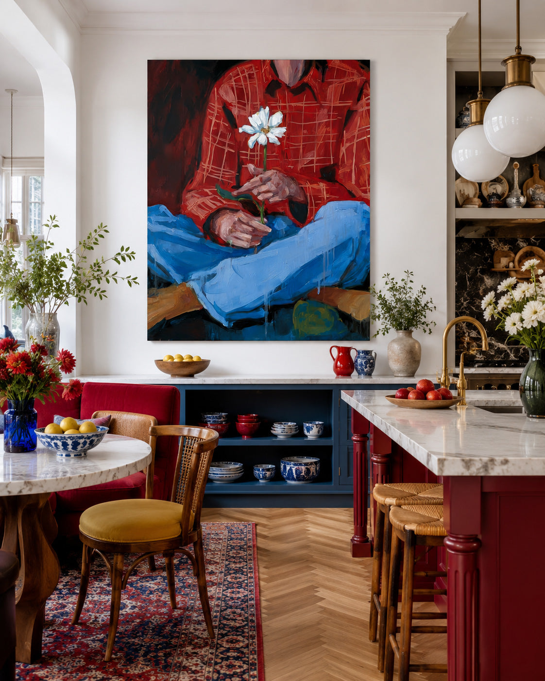 Expressive Oil Painting Of Boy With Flower For Modern Home Decor