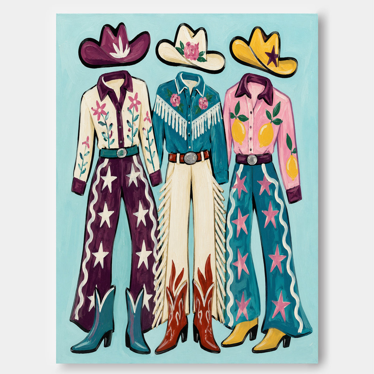 Colorful Cowgirl Outfits With Hats And Boots Canvas Painting