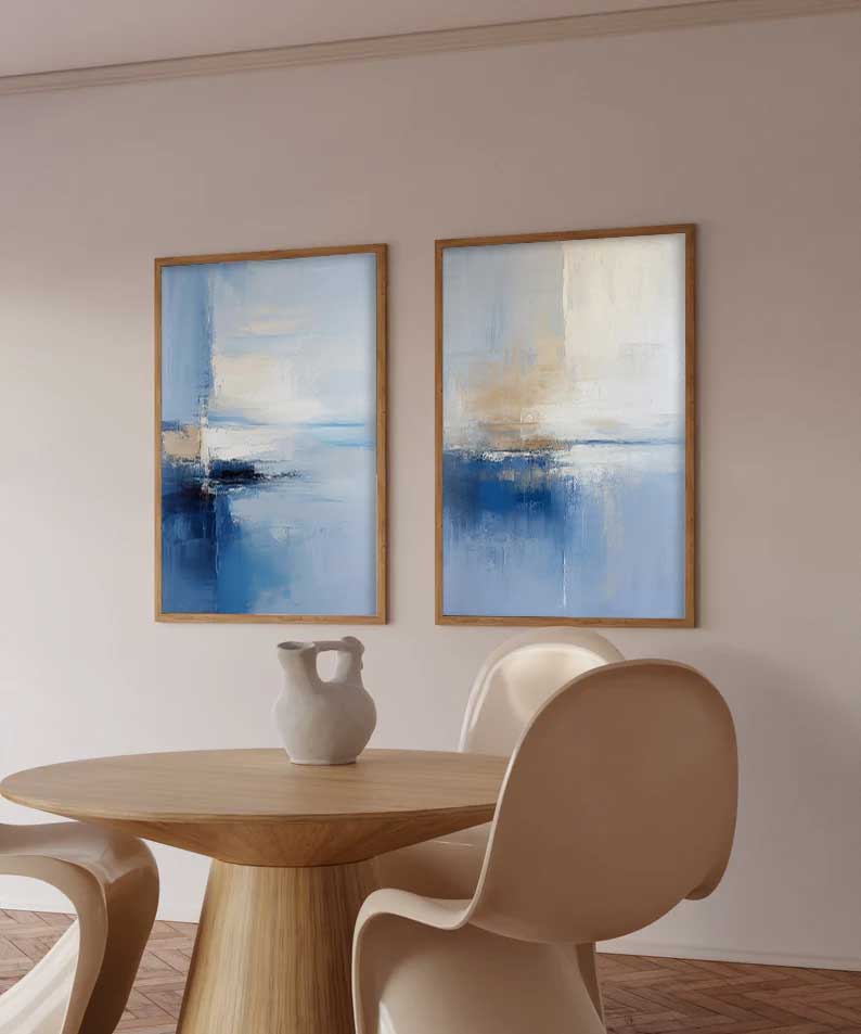 Set of 2 Big Original Warm Blue Painting Abstract Oil Painting Modern Wall Art Living Room Decor
