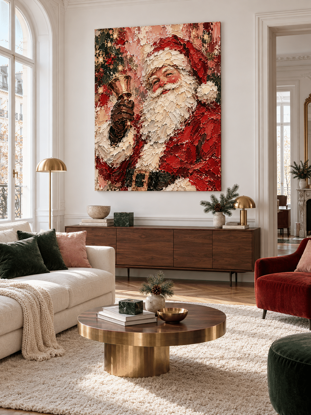 Vintage Textured Santa Art Modern Holiday Oil Painting