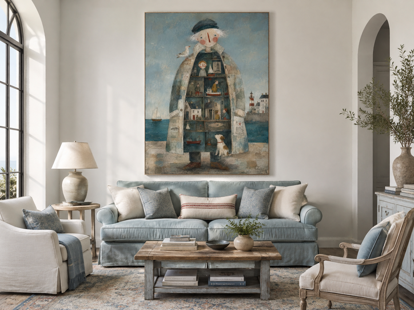 Abstract Surrealist Folk Art Painting With Textured Brushwork